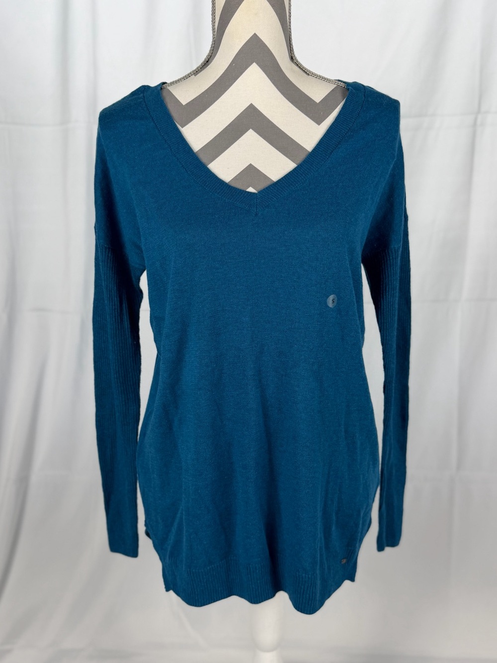 American Eagle Long Sleeve Knit Sweater Turquoise Blue V Neck Womens Small
